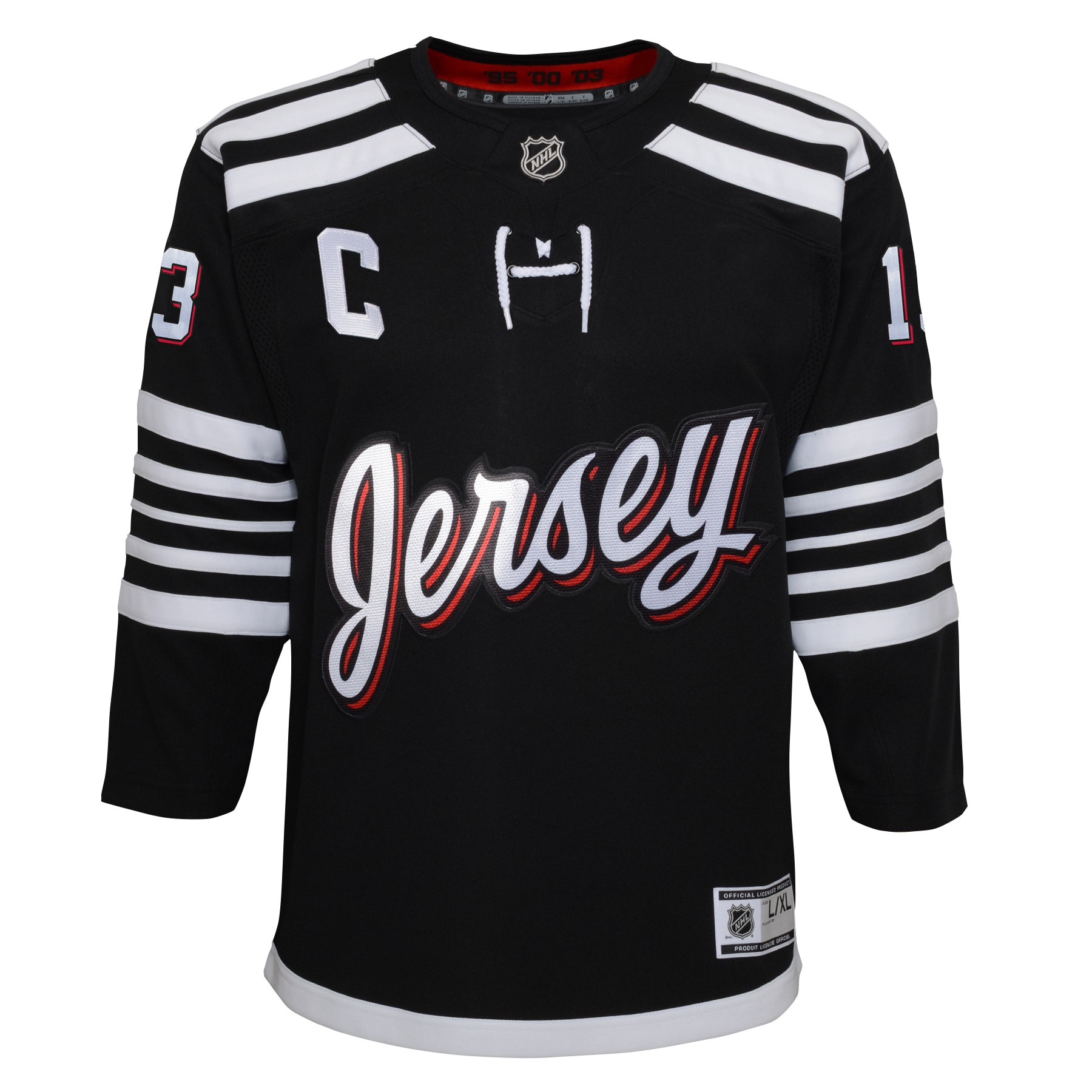 Alternative view of Youth New Hockey Jersey Devils Nico Hischier Black 2021/22 Alternate Premier Player Hockey Jersey - JS444 
