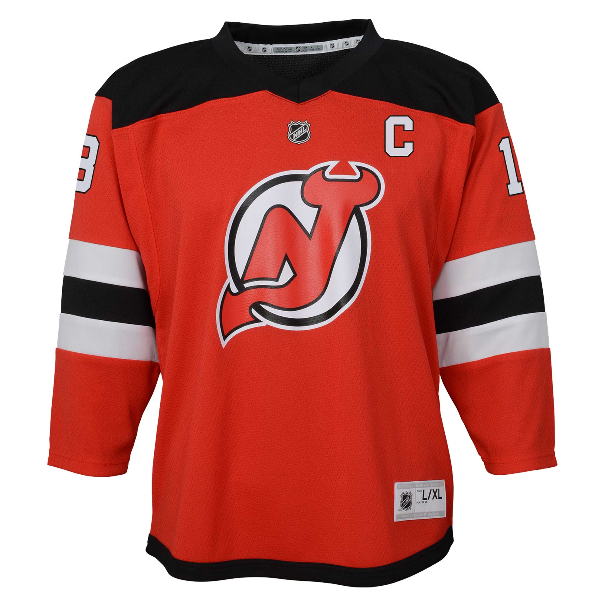 Alternative view of Youth New Hockey Jersey Devils Nico Hischier Red Captain Patch Home Player Hockey Jersey - JS169 