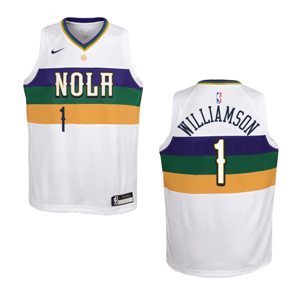Youth New Orleans Pelicans #1 Zion Williamson City Swingman Basketball Jersey - White
