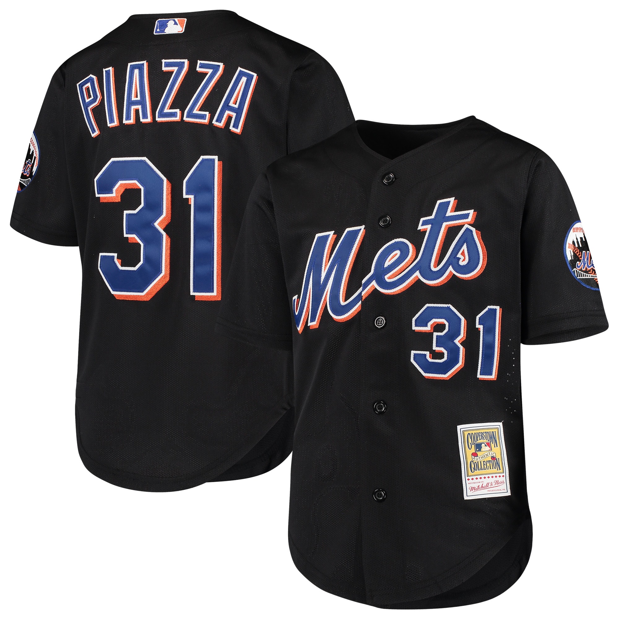 Youth New York Mets Mike Piazza Mitchell & Ness Black Cooperstown Collection Mesh Batting Practice Jersey 