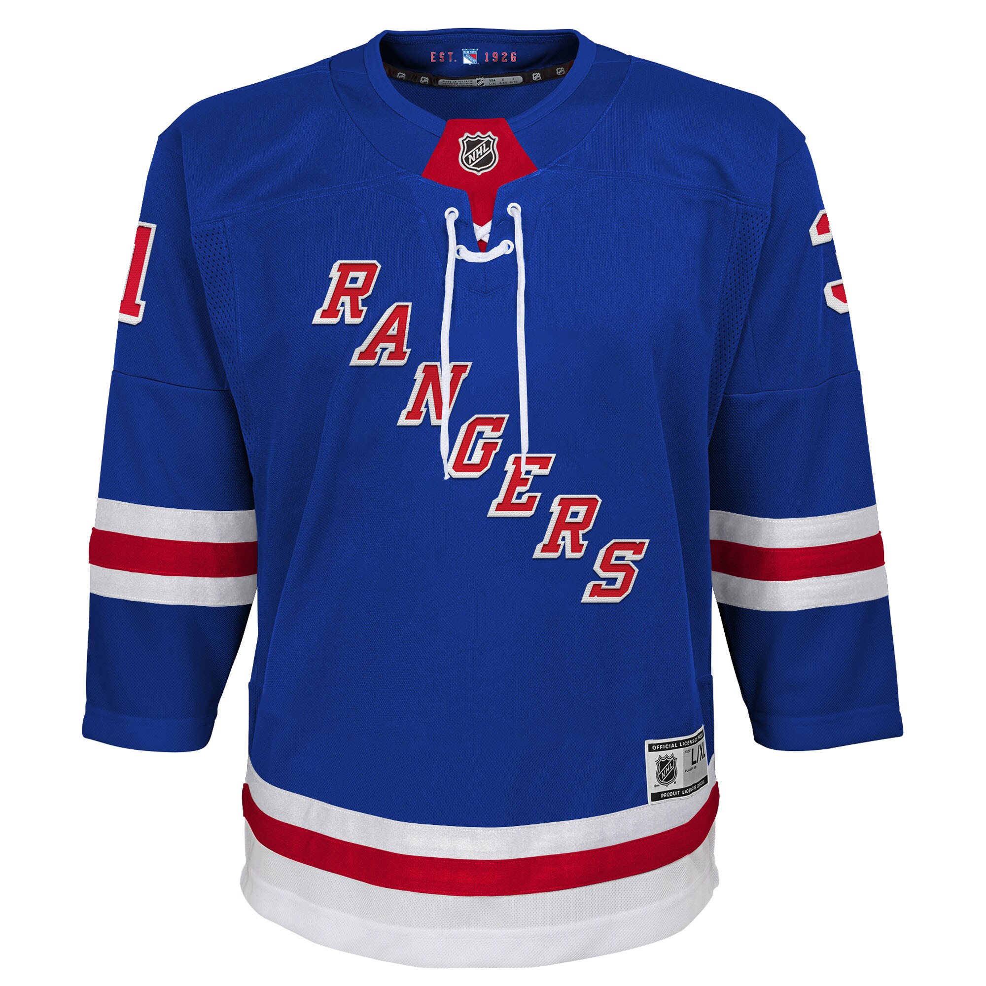 Alternative view of Youth New York Rangers Igor Shesterkin Blue Home Premier Player Hockey Jersey - JS304 