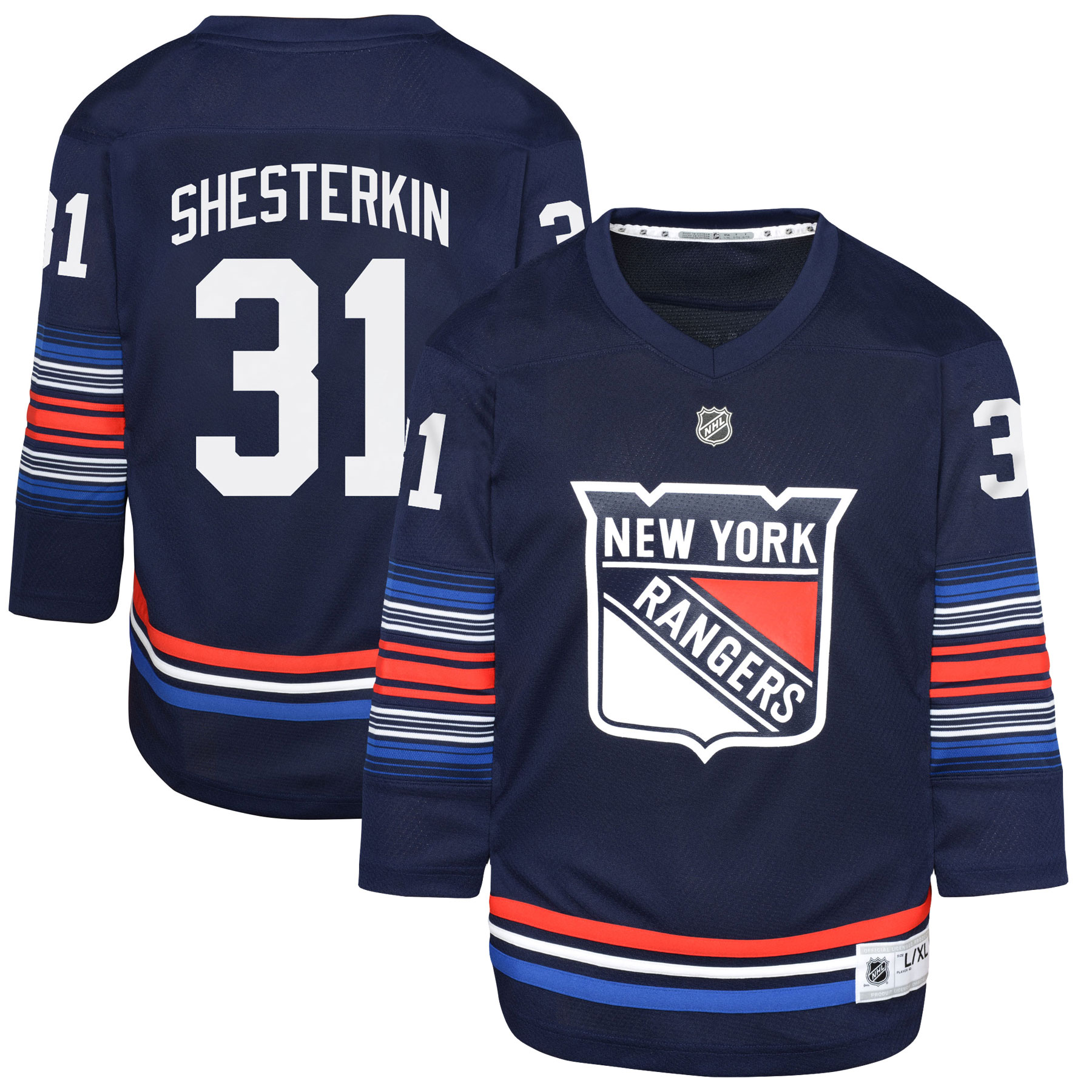 Youth New York Rangers Igor Shesterkin Navy Alternate Player Hockey Jersey - JS942 