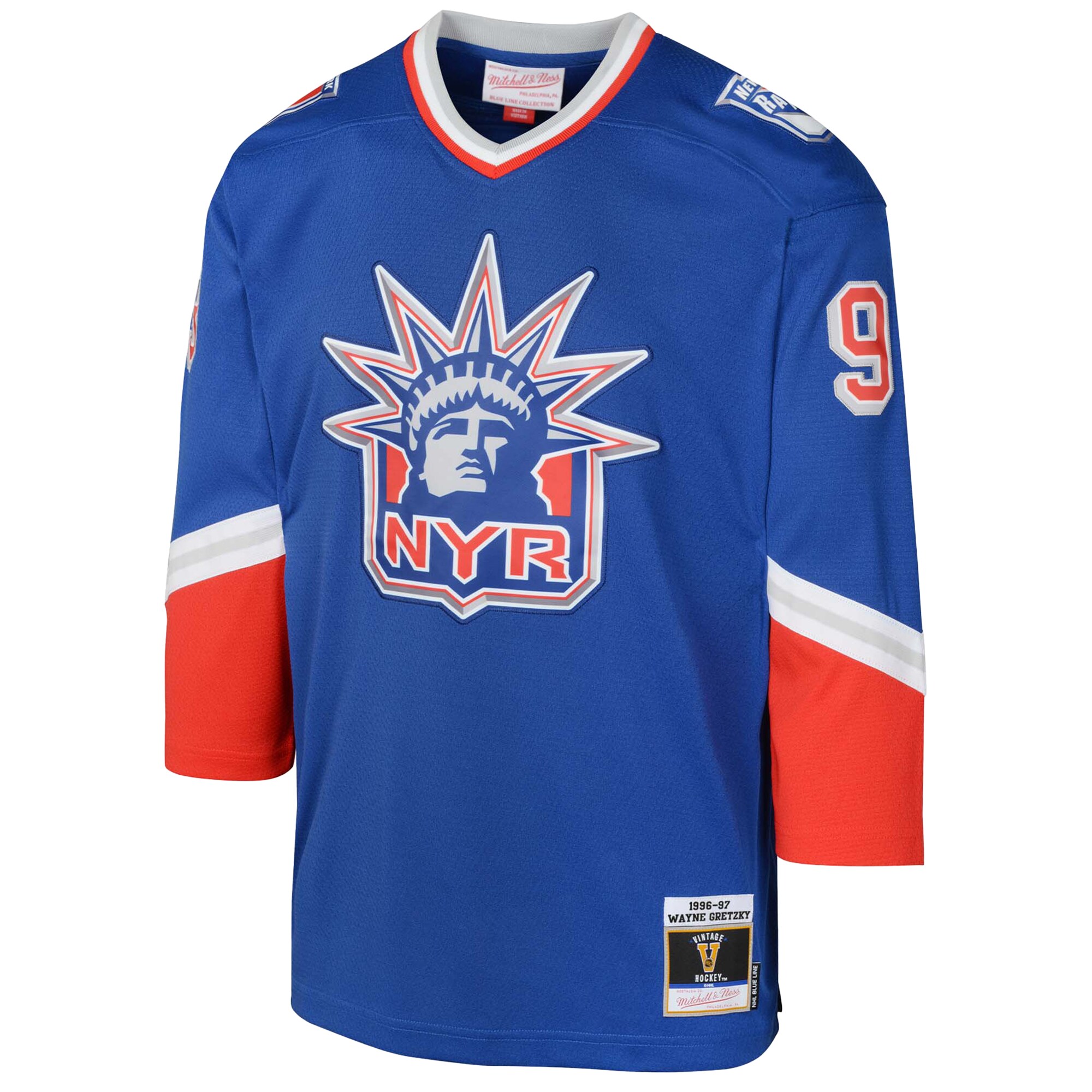 Alternative view of Youth New York Rangers Wayne Gretzky Mitchell & Ness 1996/97 Blue Line Player Hockey Jersey - JS396 