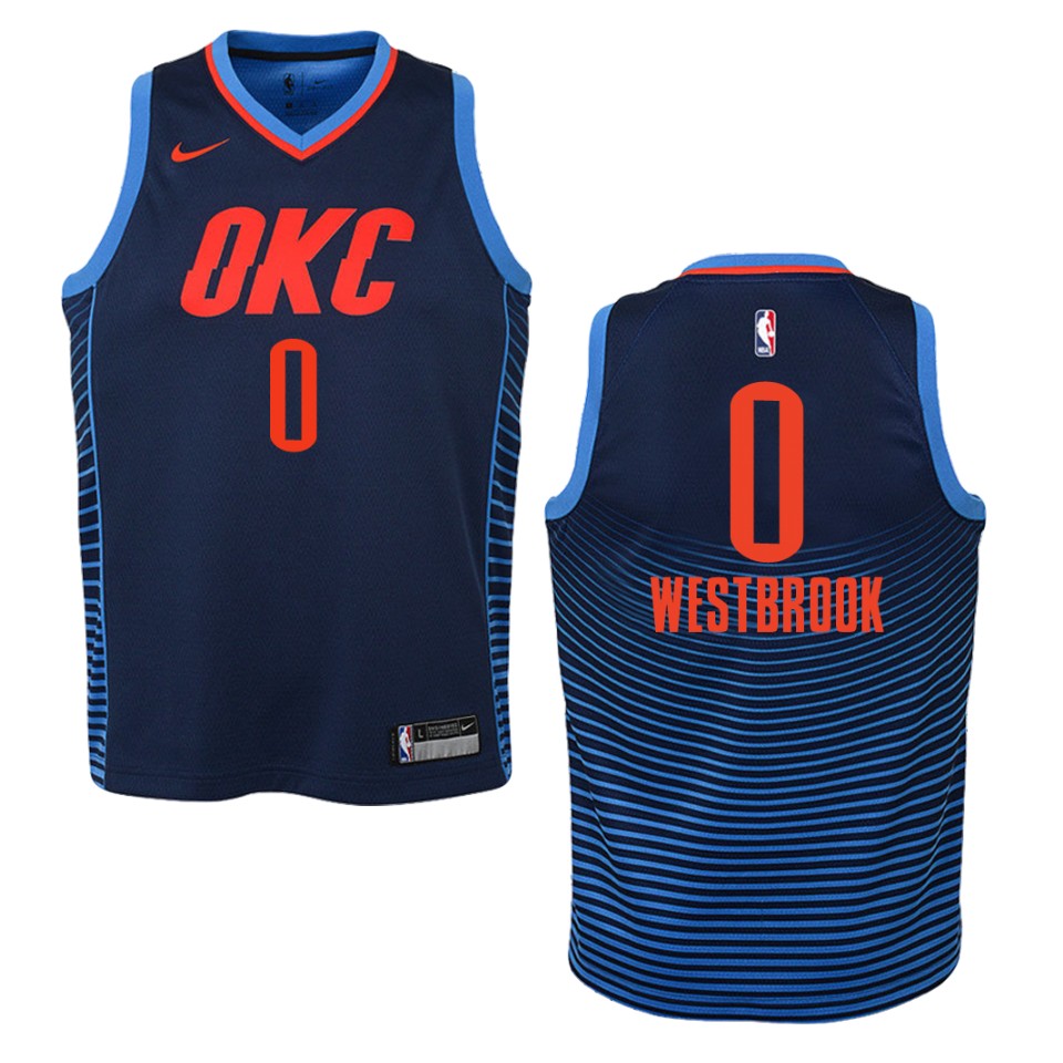 Youth Oklahoma City Thunder #0 Russell Westbrook Statement Swingman Basketball Jersey - Navy