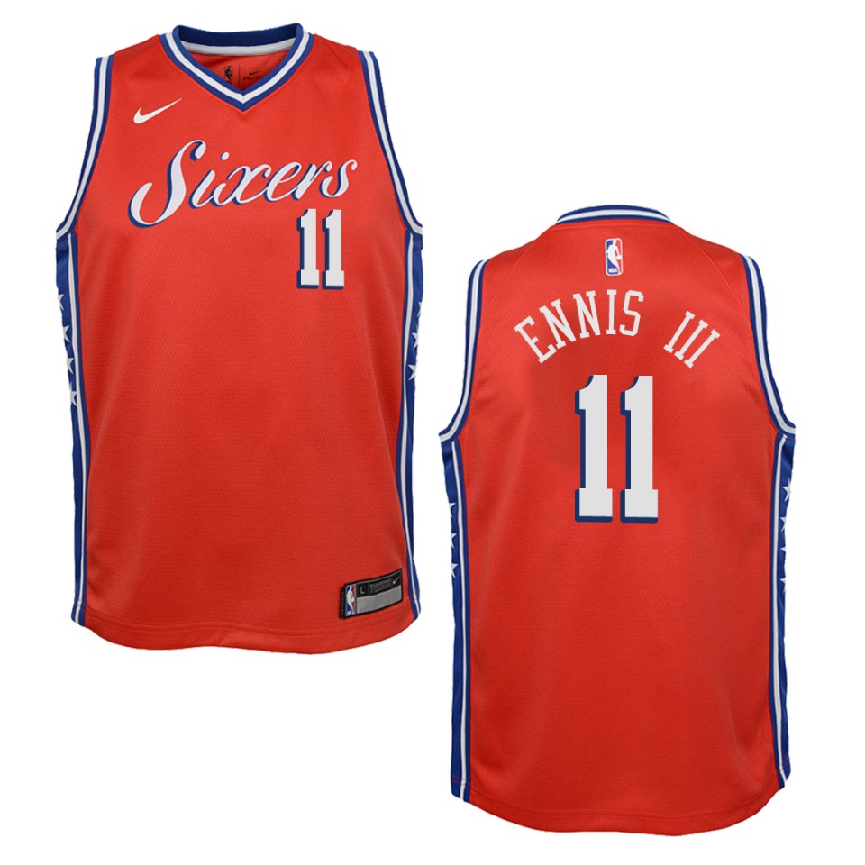 Youth Philadelphia 76ers #11 James Ennis Iii Statement Swingman Basketball Jersey - Red