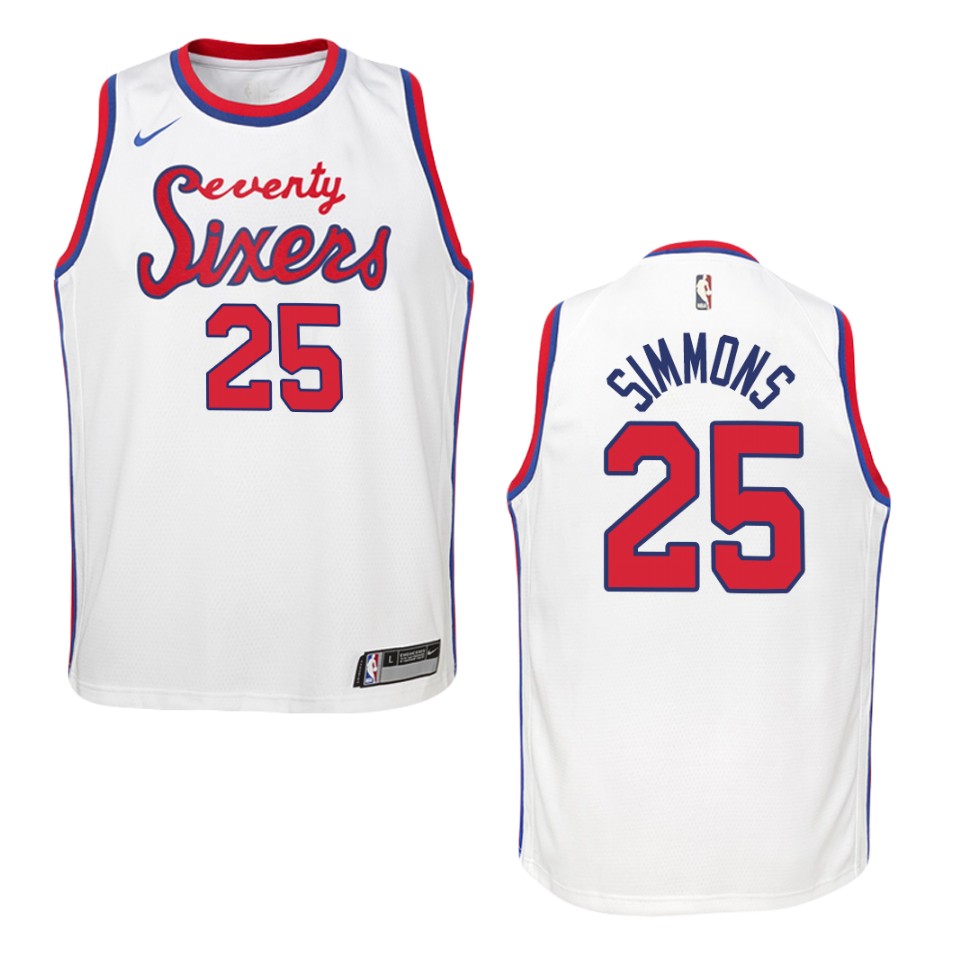 Youth Philadelphia 76ers #25 Ben Simmons Hardwood Classics Swingman Basketball Jersey - White