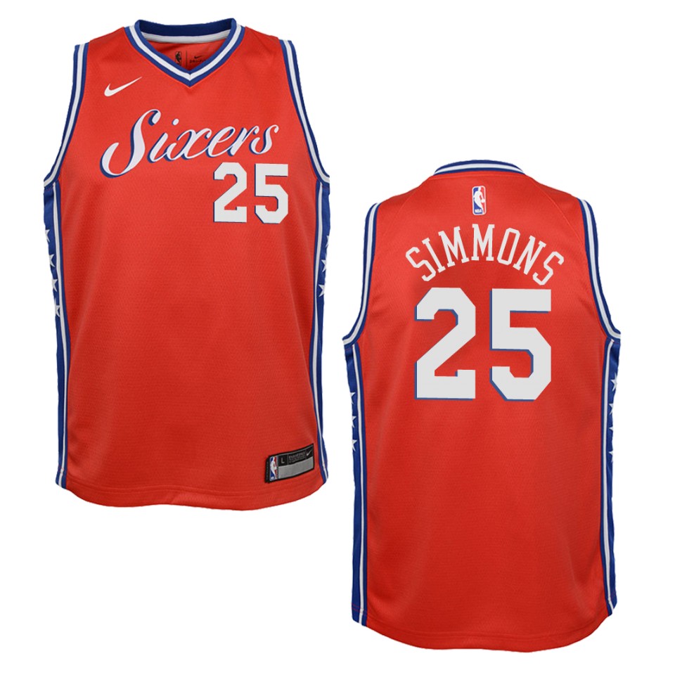 Youth Philadelphia 76ers #25 Ben Simmons Statement Swingman Basketball Jersey - Red