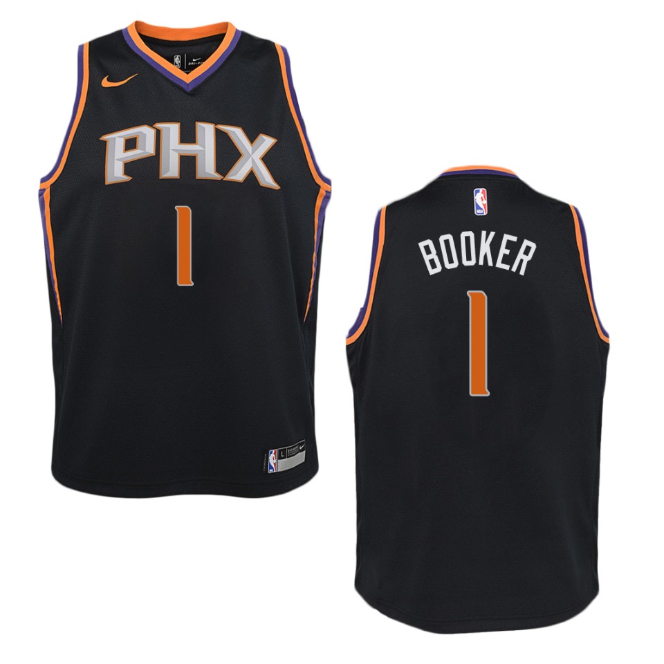 Youth Phoenix Suns #1 Devin Booker Statement Swingman Basketball Jersey - Black