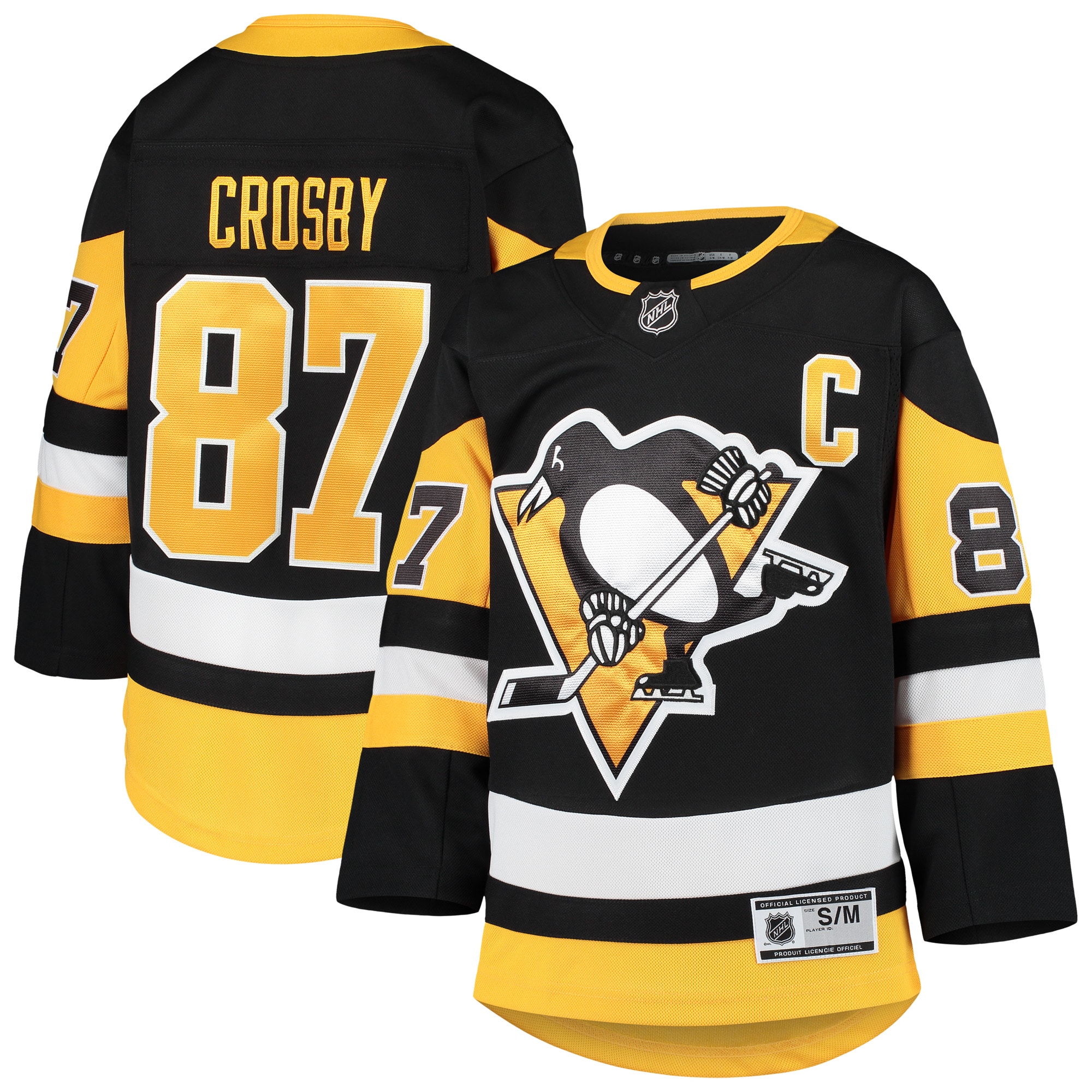 Youth Pittsburgh Penguins Sidney Crosby Black Premier Player Hockey Jersey - JS864 