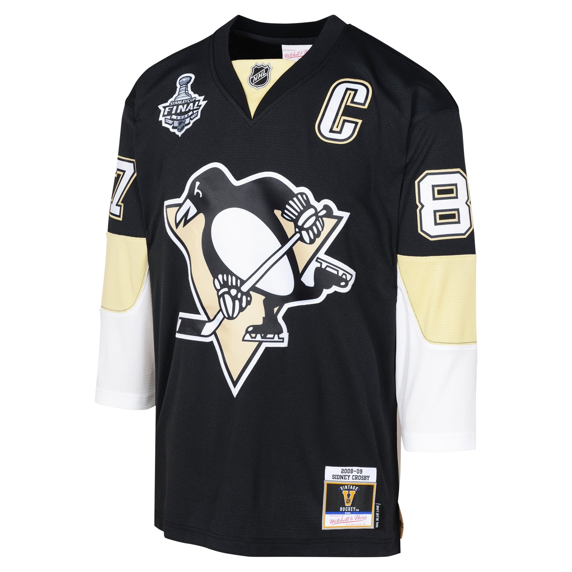 Alternative view of Youth Pittsburgh Penguins Sidney Crosby Mitchell & Ness Black 2008 Blue Line Player Hockey Jersey - JS903 