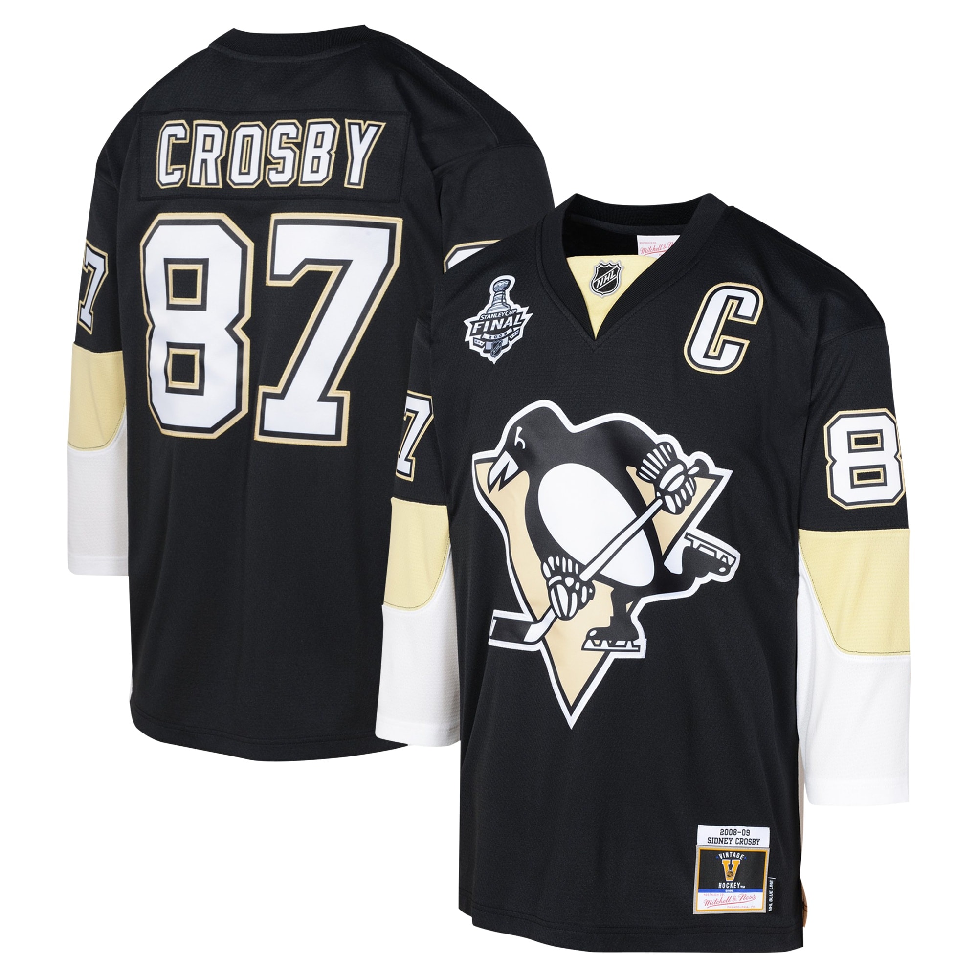 Youth Pittsburgh Penguins Sidney Crosby Mitchell & Ness Black 2008 Blue Line Player Hockey Jersey - JS903 