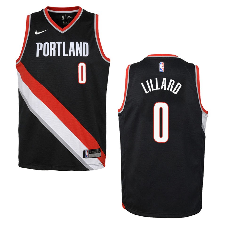 Youth Portland Trail Blazers #0 Damian Lillard Icon Swingman Basketball Jersey - Black