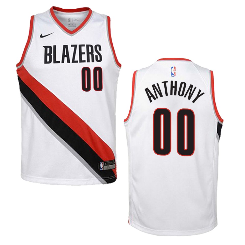 Youth Portland Trail Blazers #00 Carmelo Anthony Association Swingman Basketball Jersey - White