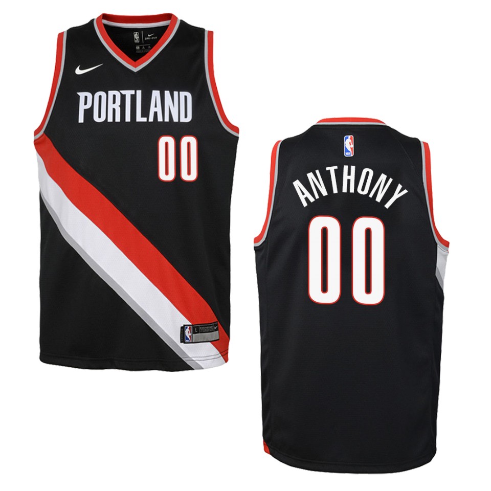 Youth Portland Trail Blazers #00 Carmelo Anthony Icon Swingman Basketball Jersey - Black