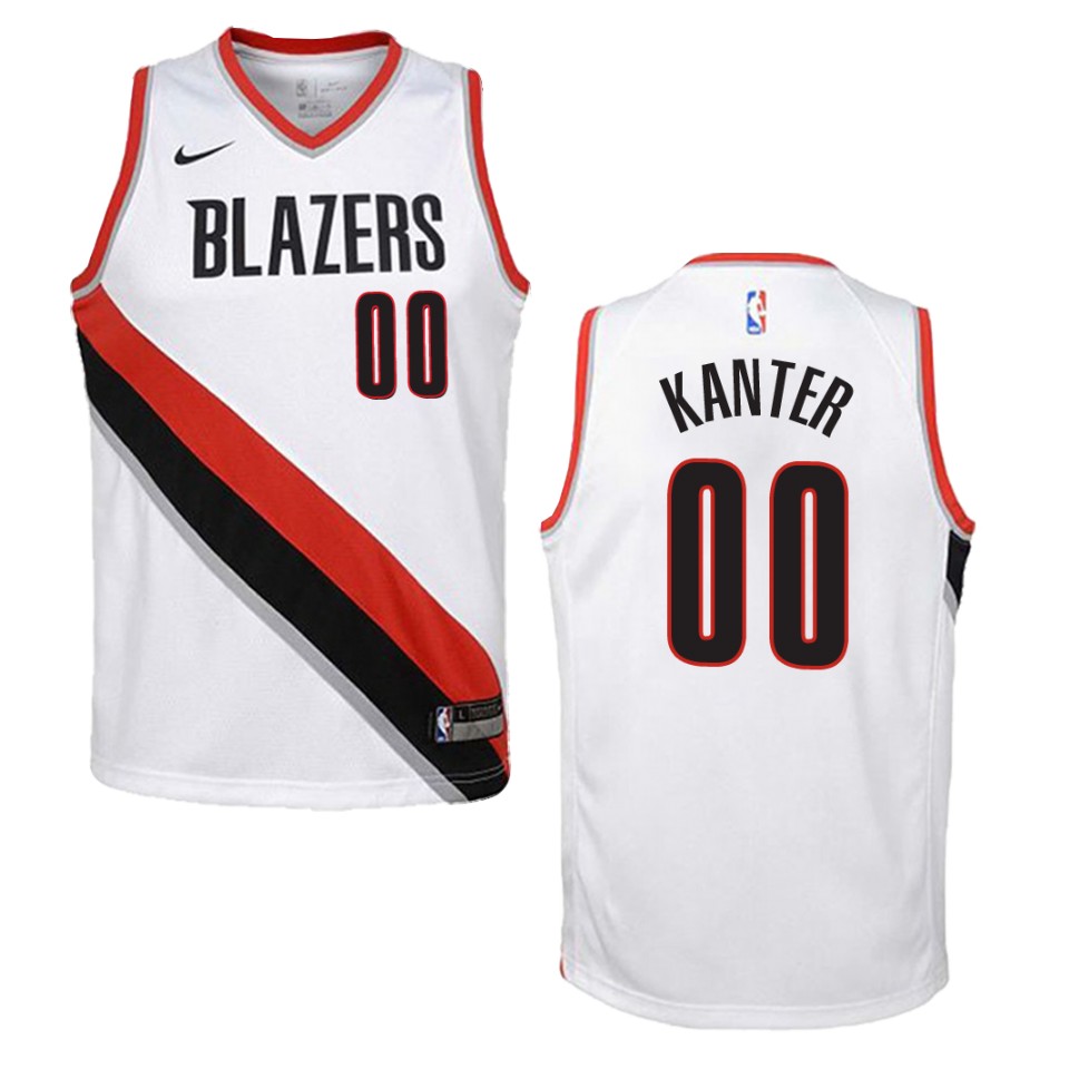 Youth Portland Trail Blazers #00 Enes Kanter Association Swingman Basketball Jersey - White