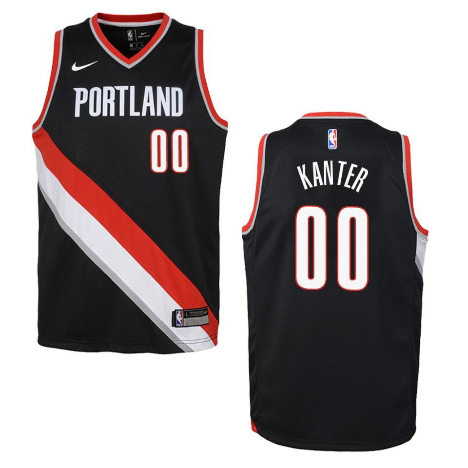 Youth Portland Trail Blazers #00 Enes Kanter Icon Swingman Basketball Jersey - Black
