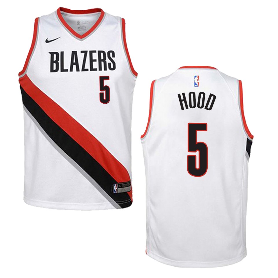 Youth Portland Trail Blazers #5 Rodney Hood Association Swingman Basketball Jersey - White