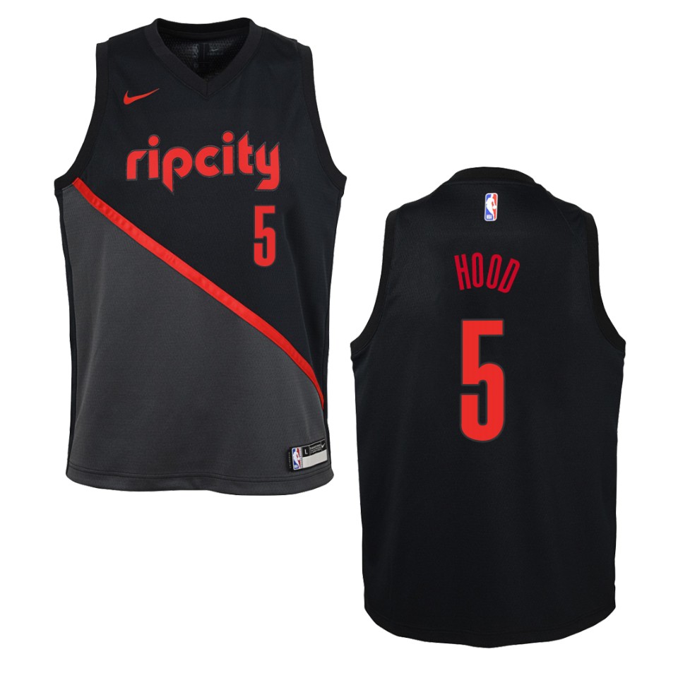 Youth Portland Trail Blazers #5 Rodney Hood City Swingman Basketball Jersey - Black