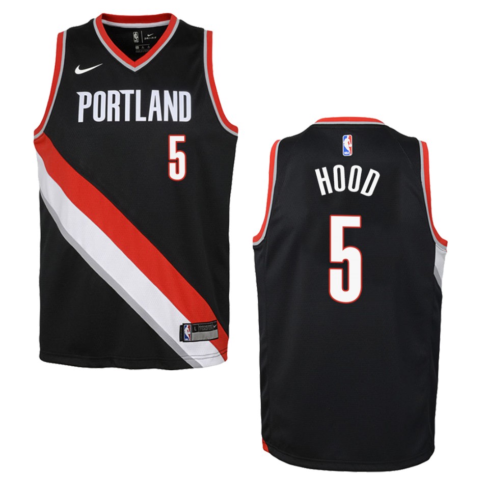 Youth Portland Trail Blazers #5 Rodney Hood Icon Swingman Basketball Jersey - Black