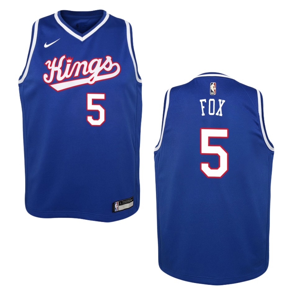 Youth Sacramento Kings #5 De'aaron Fox Hardwood Classics Swingman Basketball Jersey - Royal