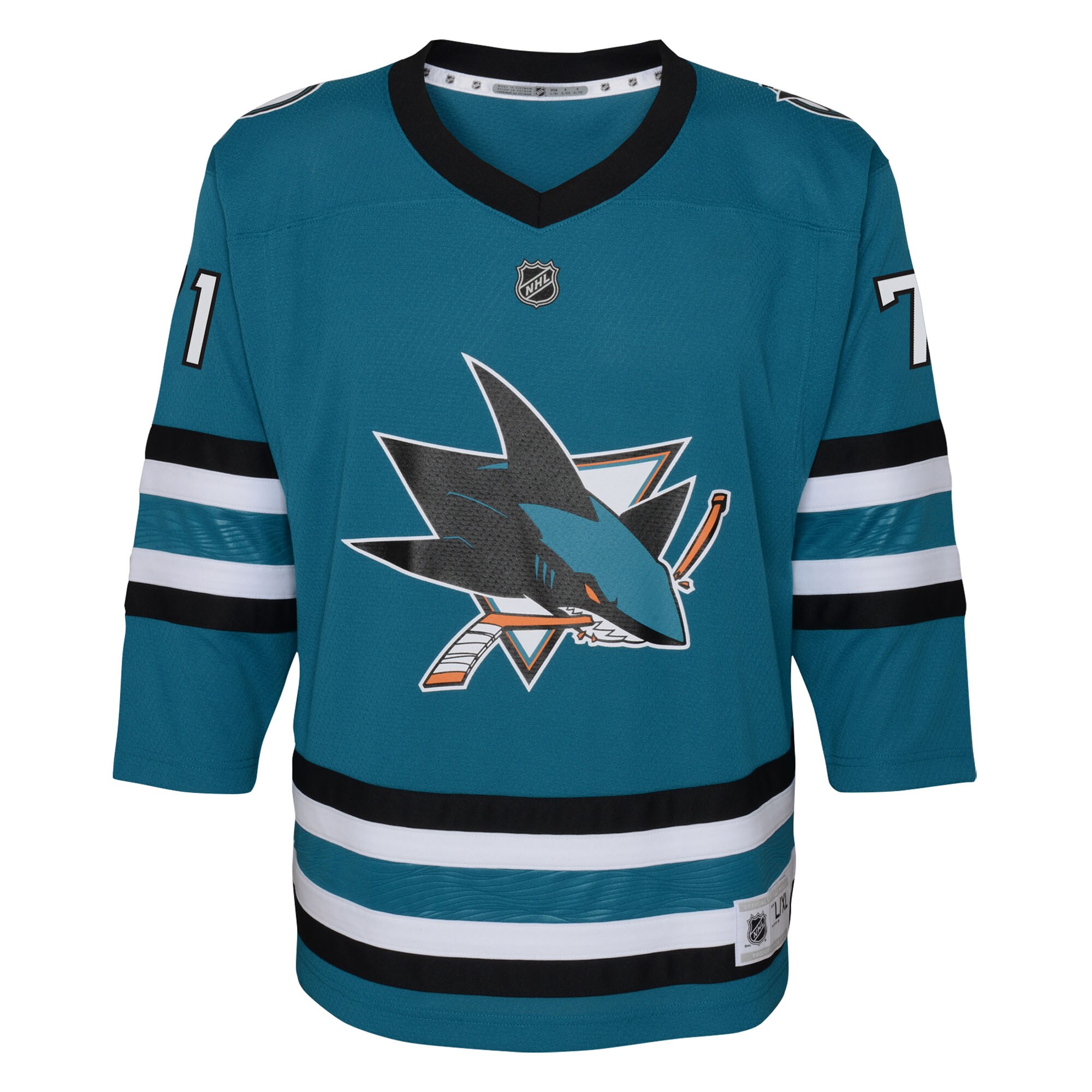 Alternative view of Youth San Jose Sharks Macklin Celebrini Teal Alternate Player Hockey Jersey - JS761 