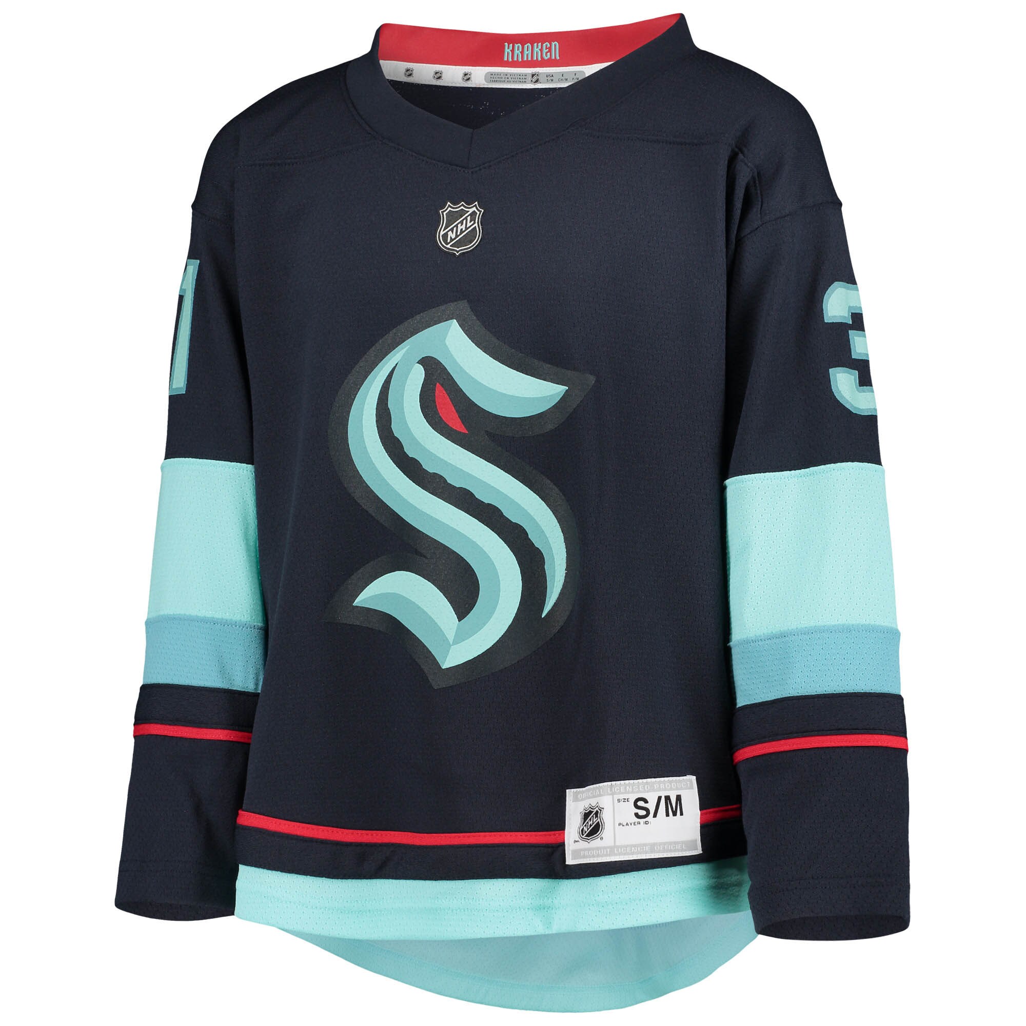 Alternative view of Youth Seattle Kraken Philipp Grubauer Deep Sea Blue Home Player Jersey - JS363 