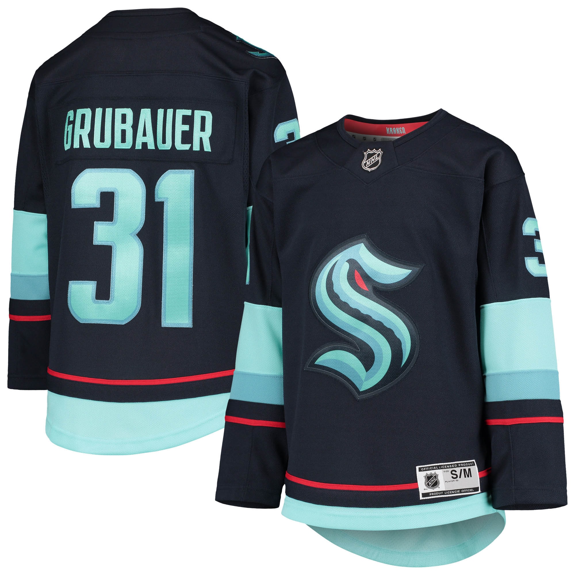 Youth Seattle Kraken Philipp Grubauer Deep Sea Blue Home Premier Player Jersey - JS785 