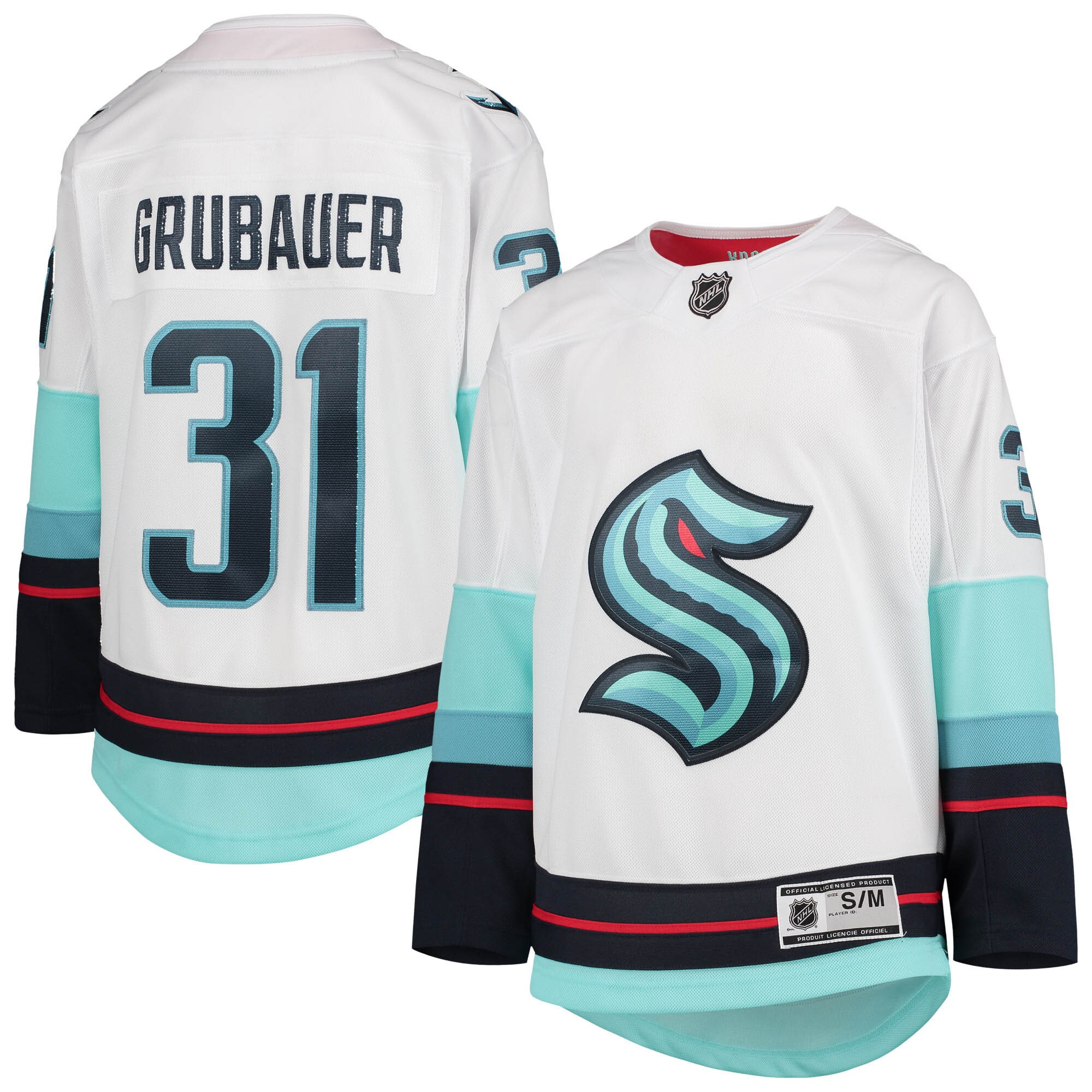 Youth Seattle Kraken Philipp Grubauer White Away Premier Player Hockey Jersey - JS927 