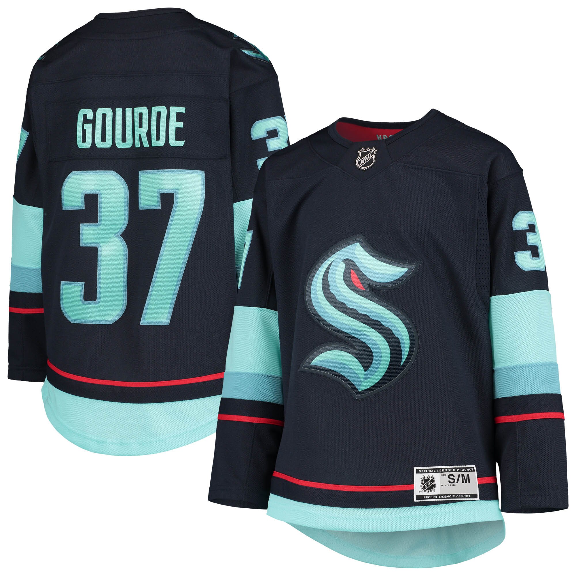 Youth Seattle Kraken Yanni Gourde Deep Sea Blue Home Premier Player Hockey Jersey - JS116 