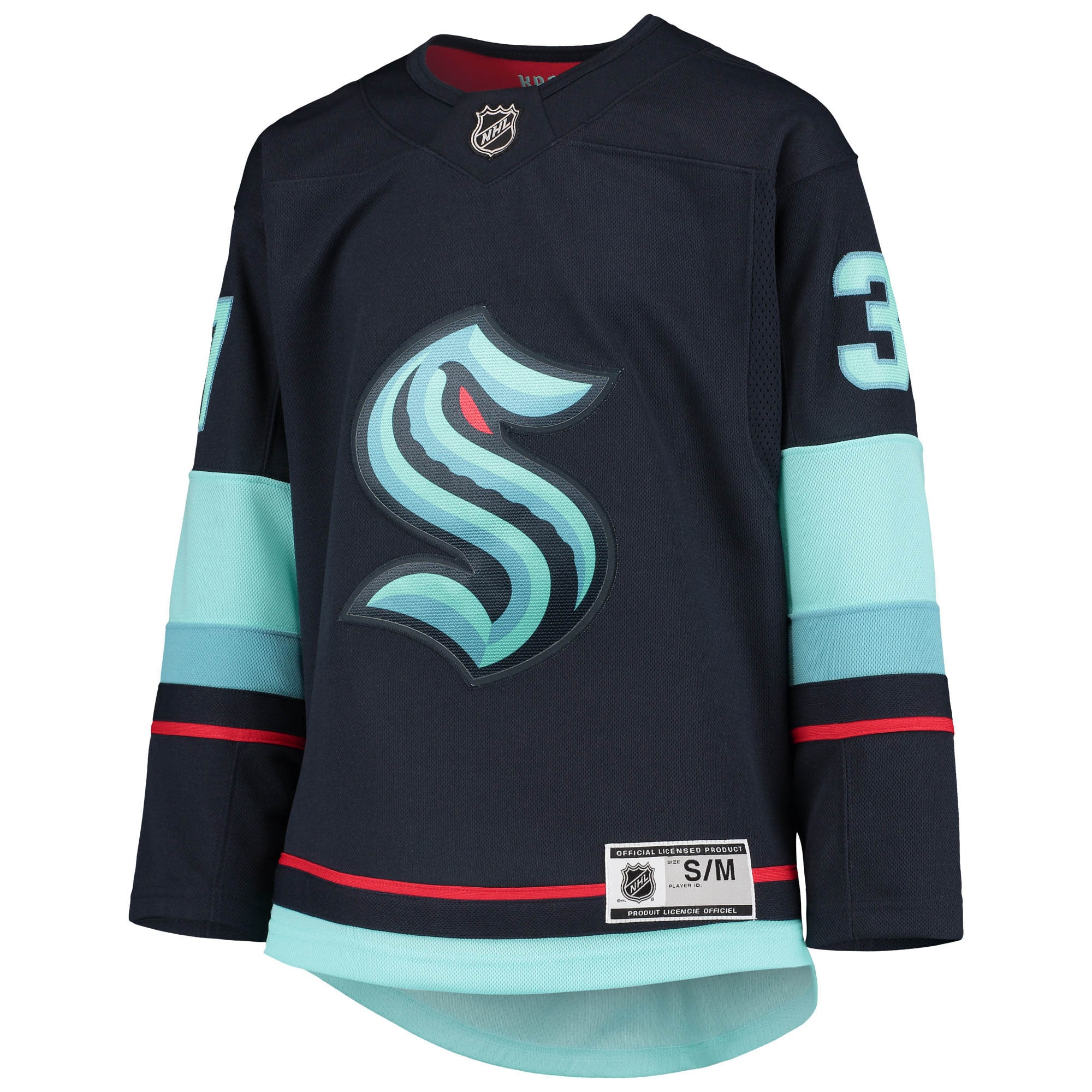 Alternative view of Youth Seattle Kraken Yanni Gourde Deep Sea Blue Home Premier Player Hockey Jersey - JS116 