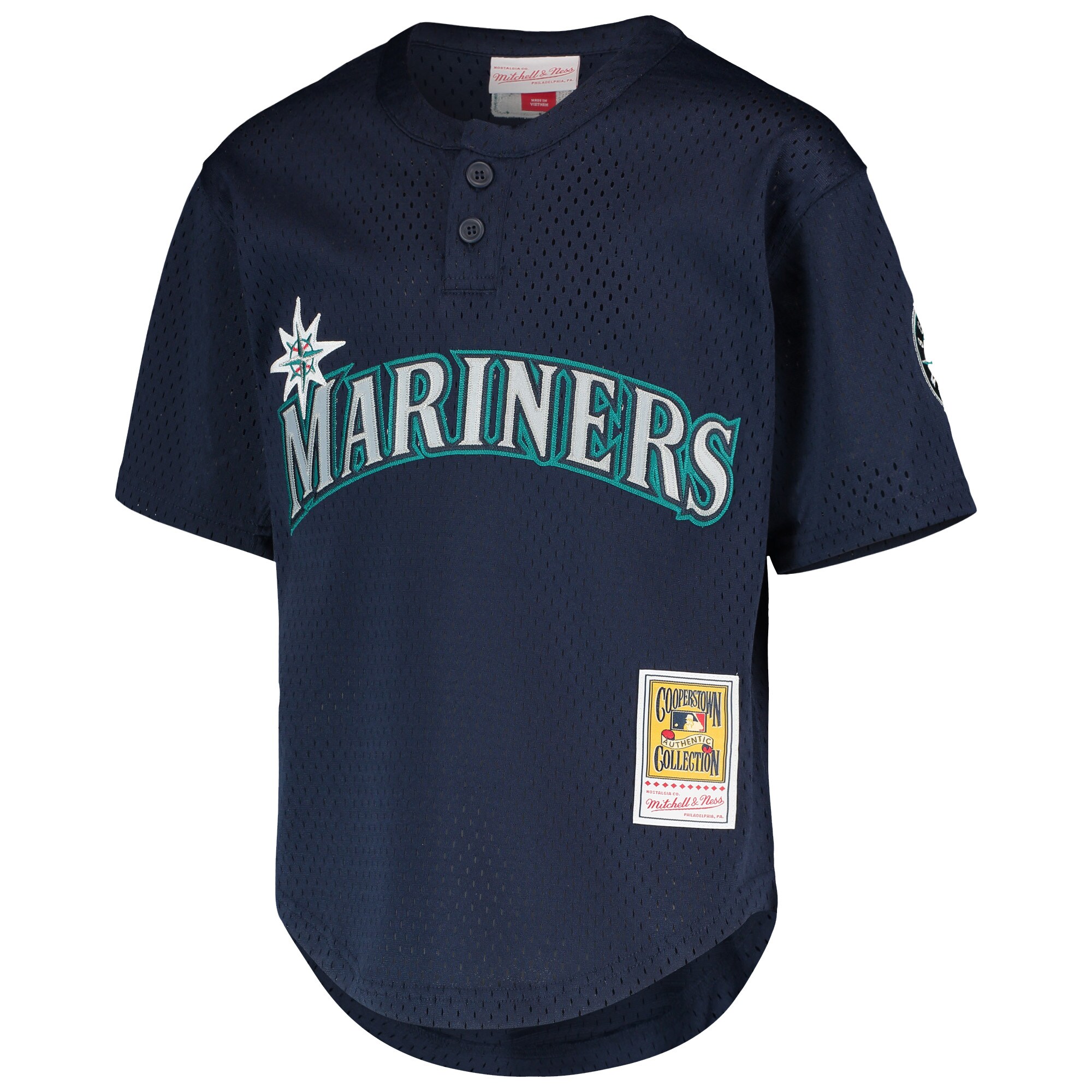 Alternative view of Youth Seattle Mariners Ichiro Suzuki Mitchell & Ness Navy Cooperstown Collection Mesh Batting Practice Baseball Jersey 