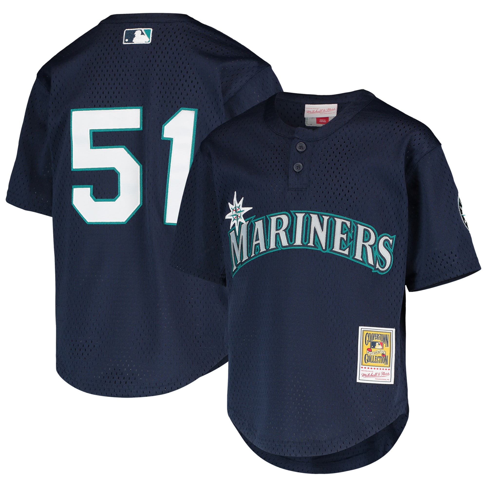 Youth Seattle Mariners Ichiro Suzuki Mitchell & Ness Navy Cooperstown Collection Mesh Batting Practice Baseball Jersey 