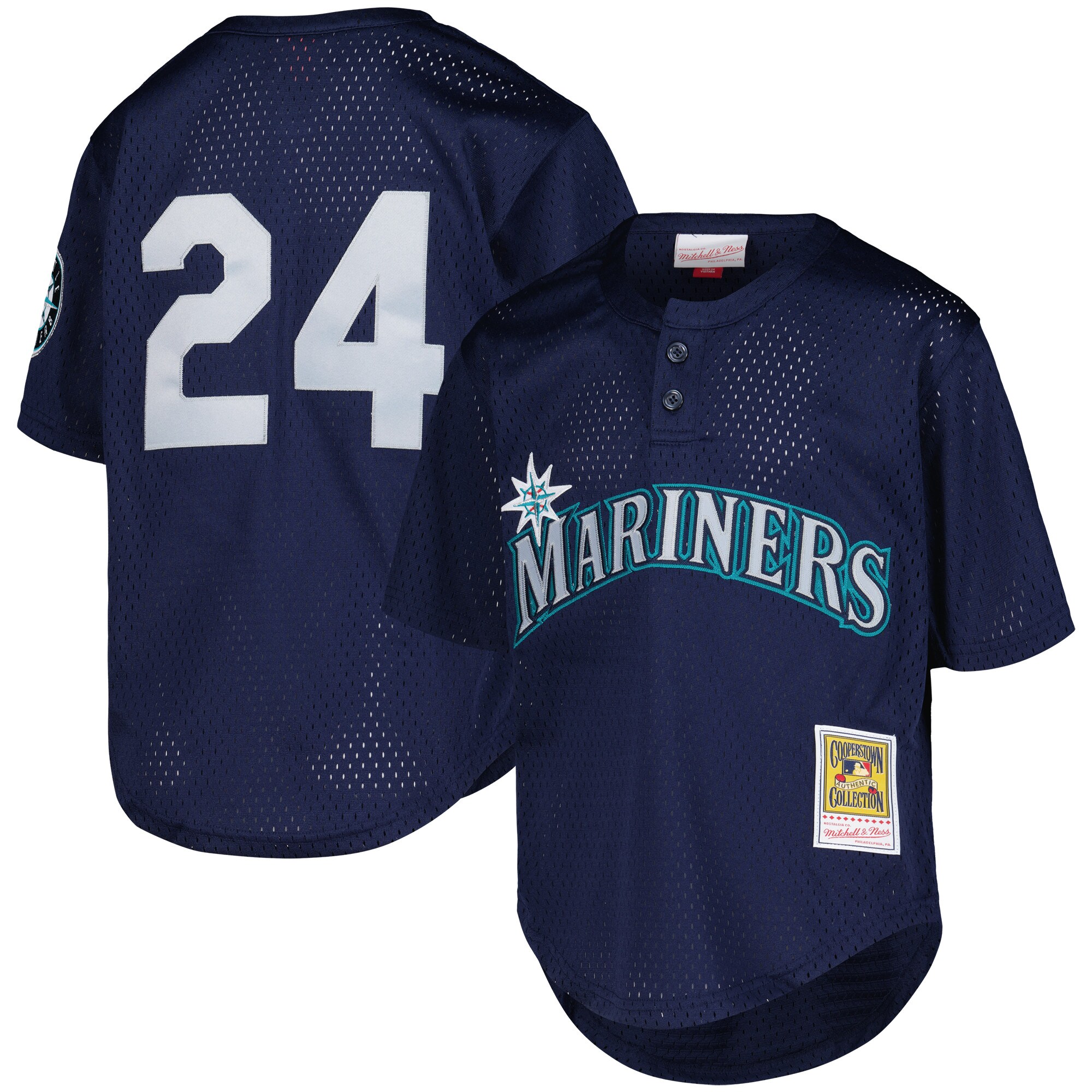 Youth Seattle Mariners Ken Griffey Jr. Mitchell & Ness Navy Cooperstown Collection Mesh Batting Practice Baseball Jersey 