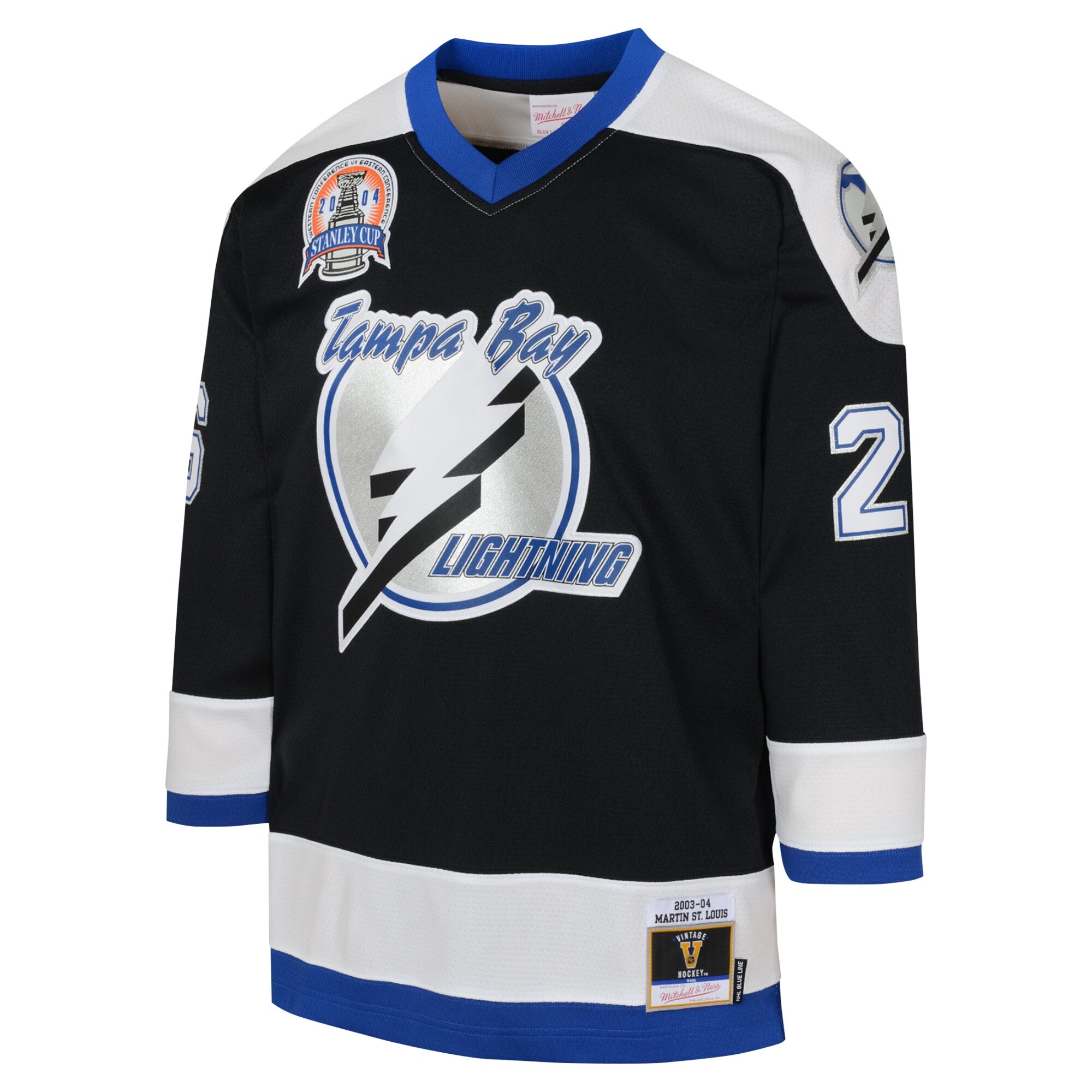 Alternative view of Youth Tampa Bay Lightning Martin St. Louis Mitchell & Ness Black 2003 Blue Line Player Hockey Jersey - JS979 