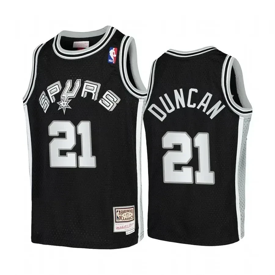 Youth Tim Duncan San Antonio Spurs Hardwood Classics Basketball Jersey - Black - JS913 