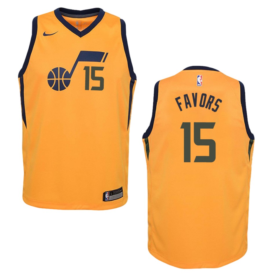 Youth Utah Jazz #15 Derrick Favors Statement Swingman Basketball Jersey - Gold