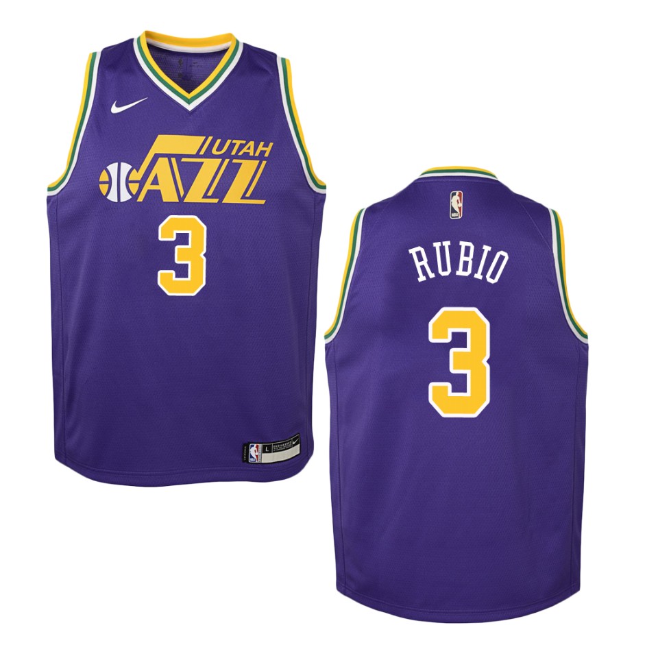 Youth Utah Jazz #3 Ricky Rubio Hardwood Classics Swingman Basketball Jersey - Purple