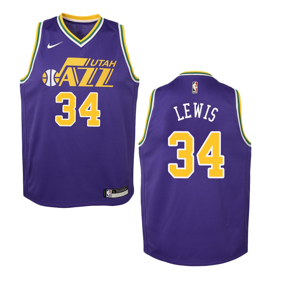 Youth Utah Jazz #34 Trey Lewis Hardwood Classics Swingman Basketball Jersey - Purple