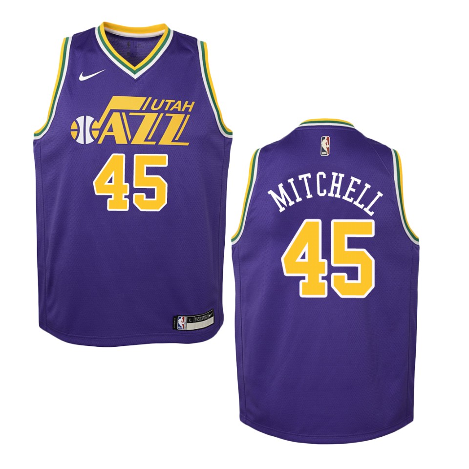Youth Utah Jazz #45 Donovan Mitchell Hardwood Classics Swingman Basketball Jersey - Purple