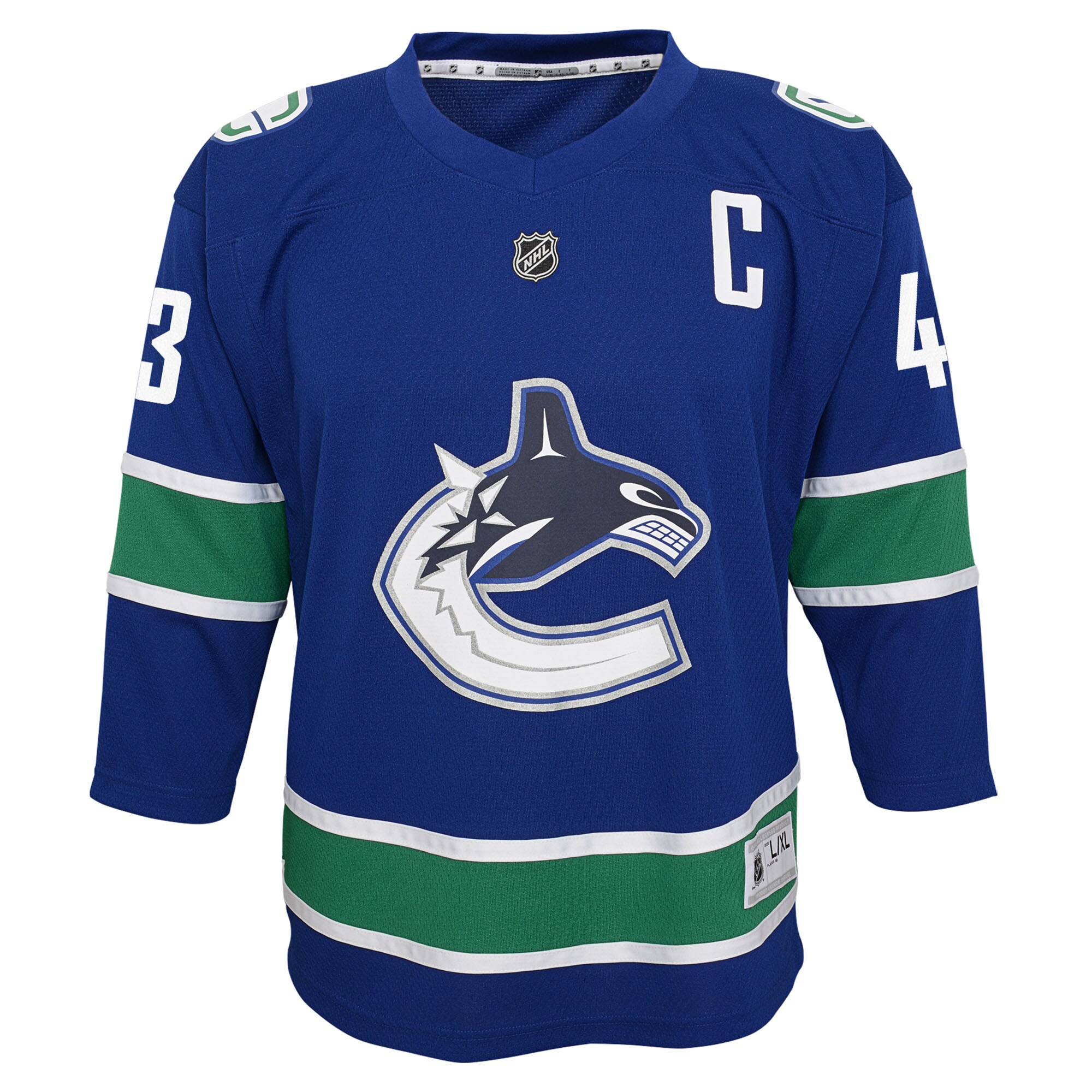 Alternative view of Youth Vancouver Canucks Quinn Hughes Blue Alternate Player Hockey Jersey - JS441 