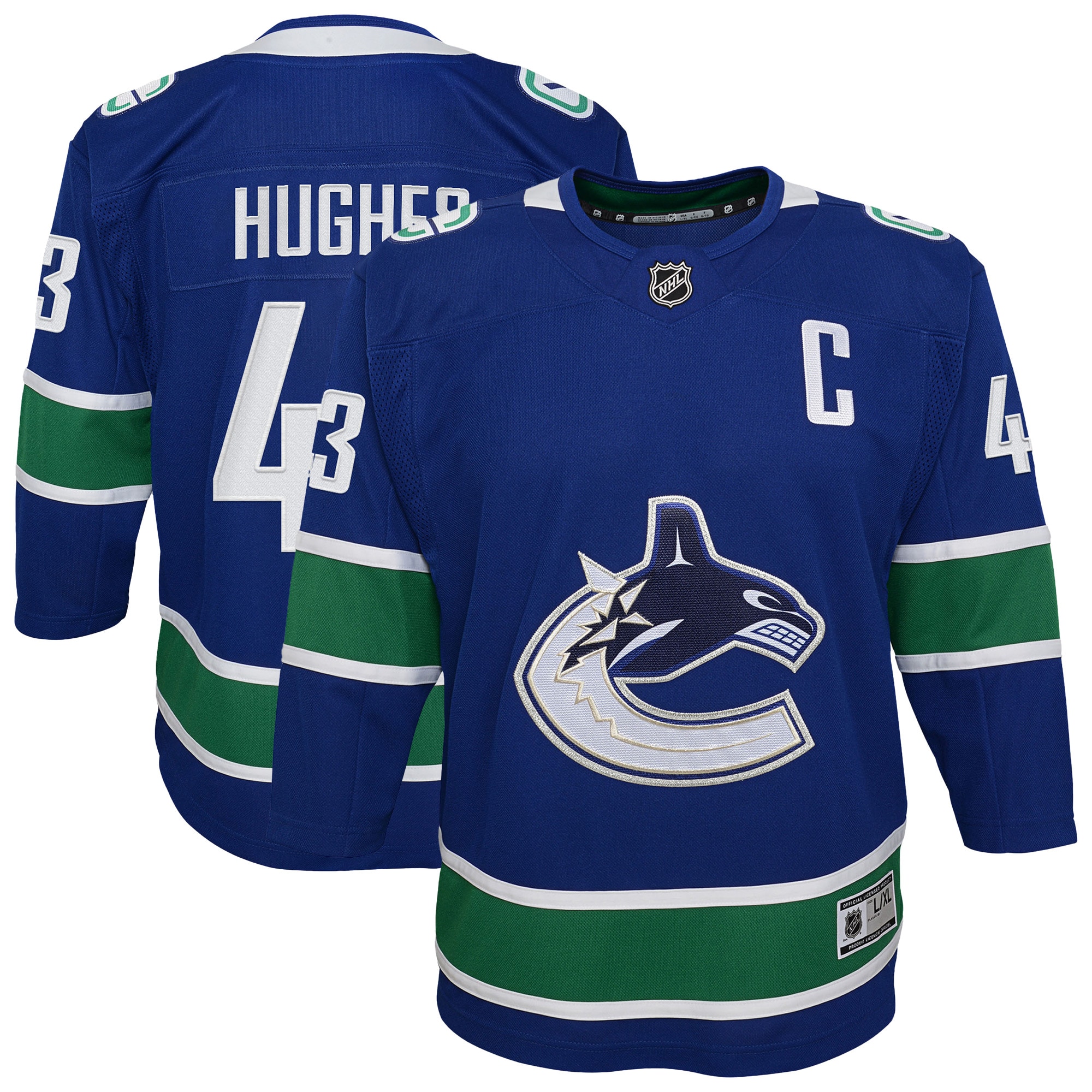Youth Vancouver Canucks Quinn Hughes Blue Home Premier Player Hockey Jersey - JS468 