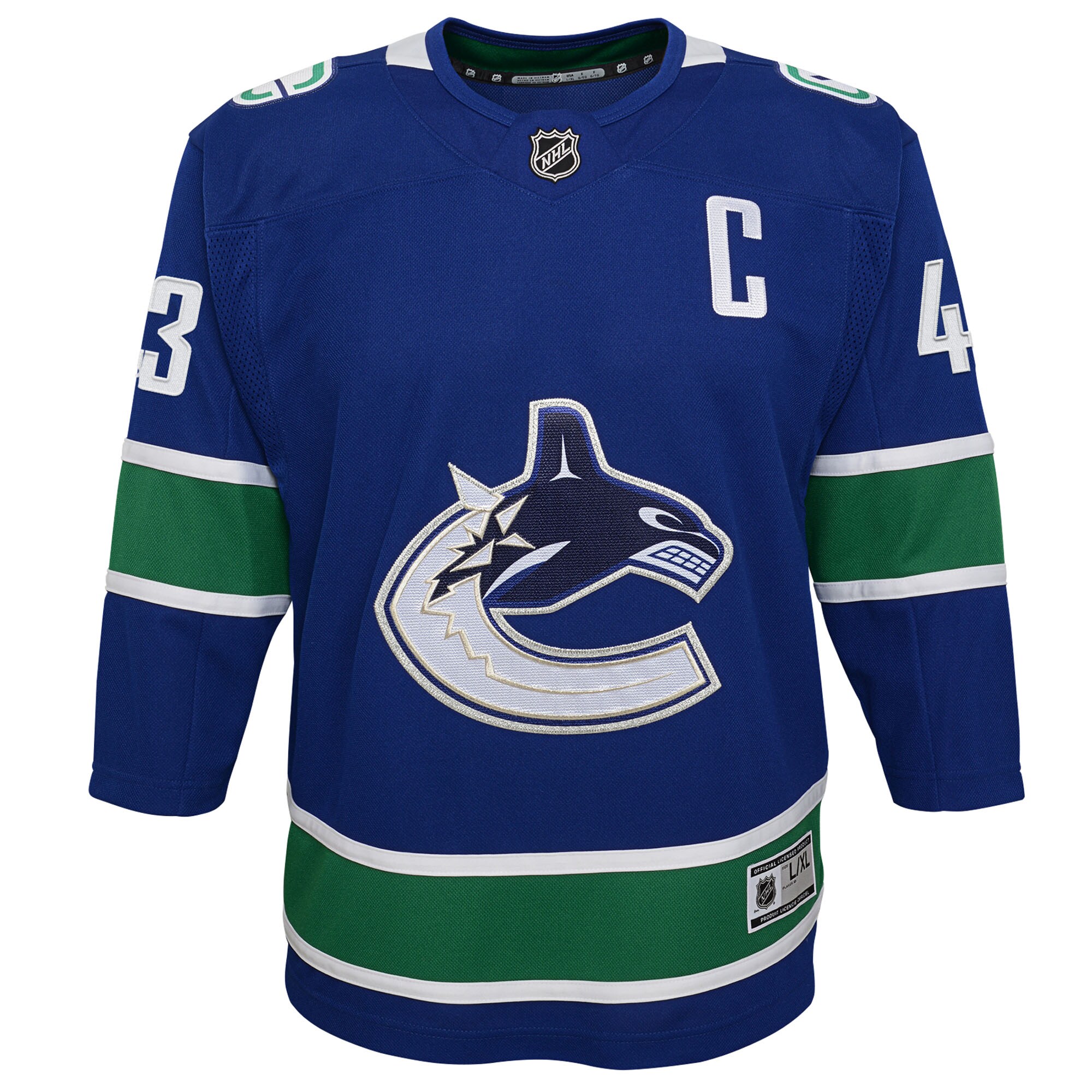 Alternative view of Youth Vancouver Canucks Quinn Hughes Blue Home Premier Player Hockey Jersey - JS468 