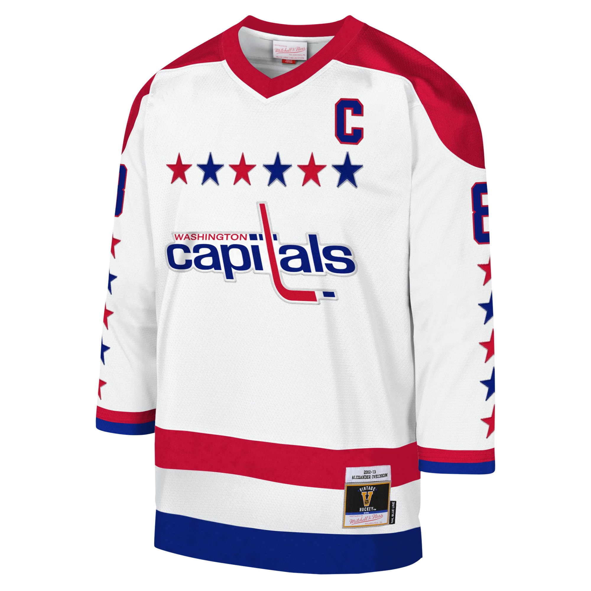 Alternative view of Youth Washington Capitals Alexander Ovechkin Mitchell & Ness White 2012-13 Blue Line Captain Patch Player Hockey Jersey - JS905 