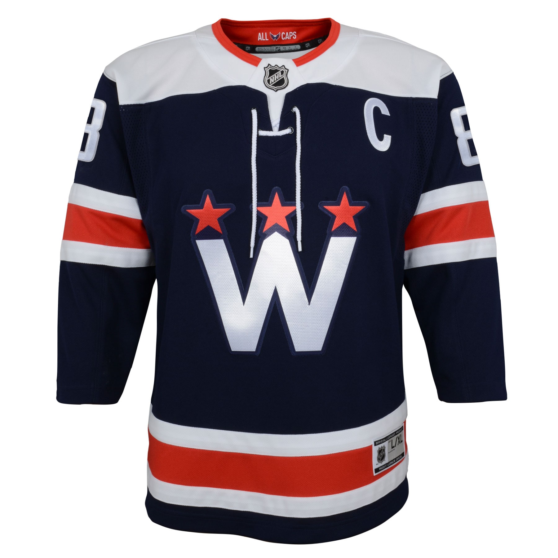 Alternative view of Youth Washington Capitals Alexander Ovechkin Navy 2020/21 Alternate Premier Player Hockey Jersey - JS719 