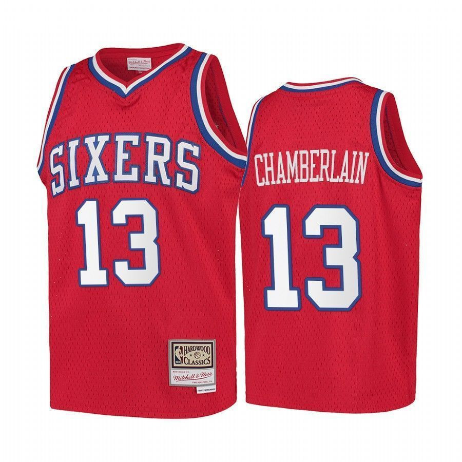 Youth Wilt Chamberlain Philadelphia 76ers Hardwood Classics Kids Basketball Jersey - Red - JS737 