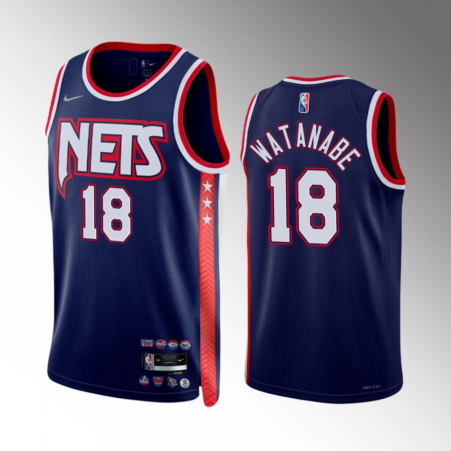 Yuta Watanabe 18 Brooklyn Nets Navy Basketball Jersey City Edition 75th Diamond Badge - JS236 