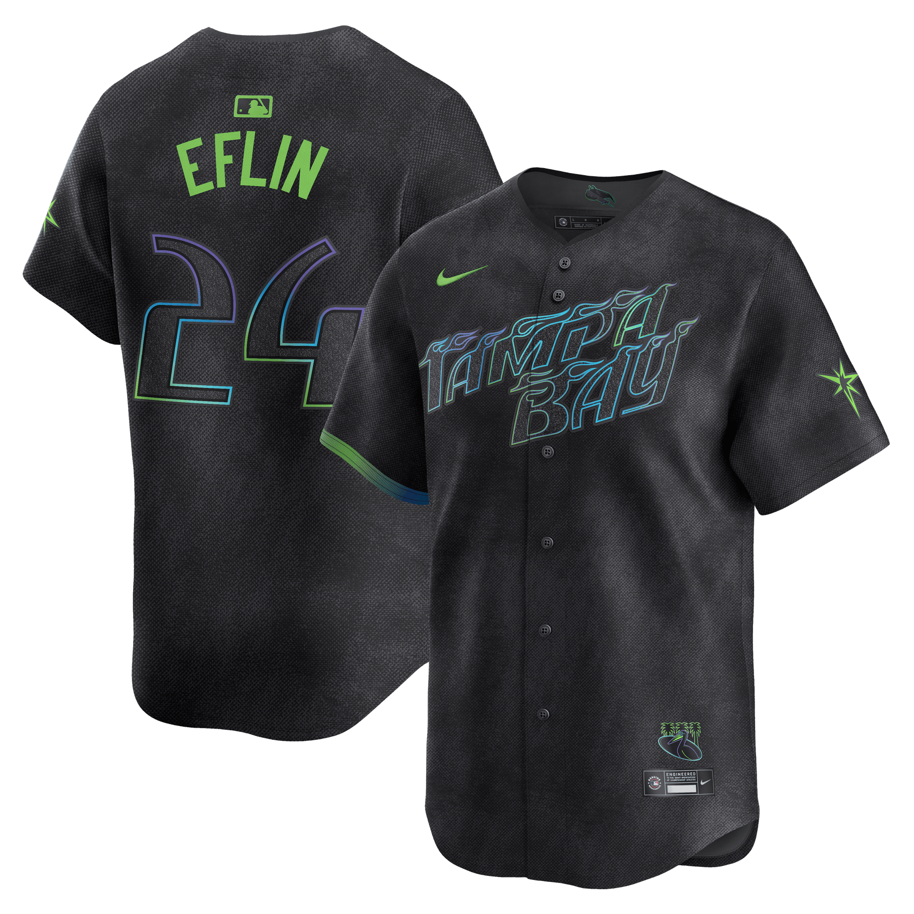 Zach Eflin 24 Tampa Bay Rays 2024 City Connect Limited Men Baseball Jersey - Charcoal - JS442 