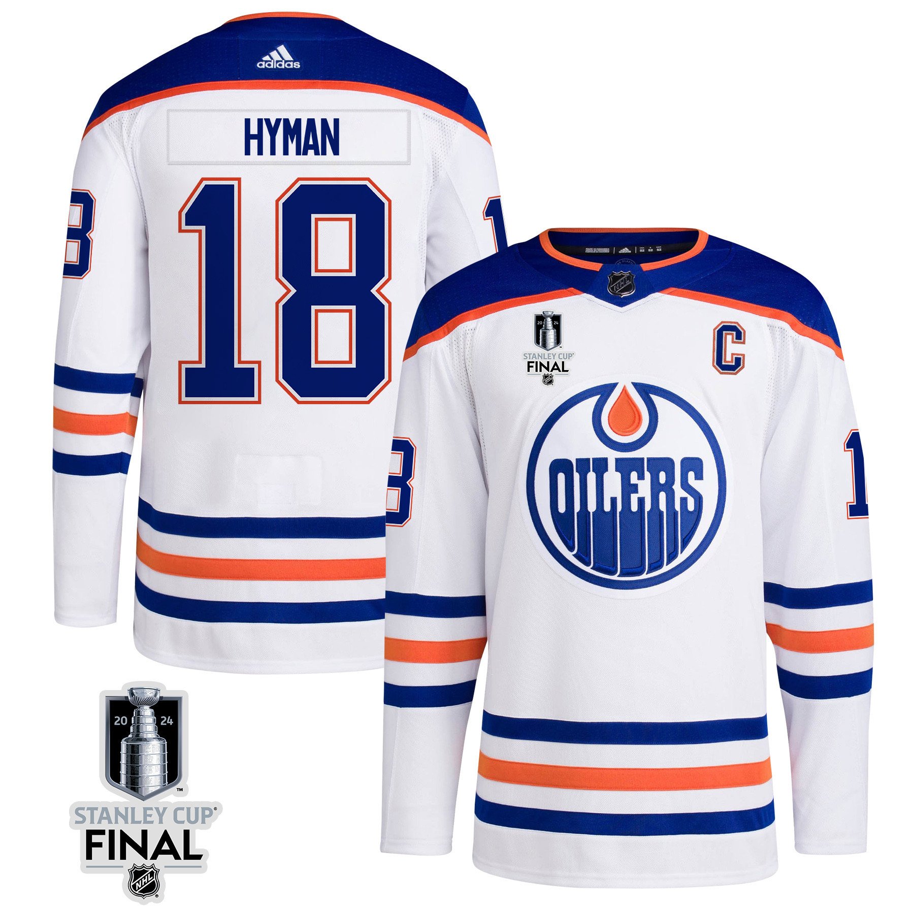 Zach Hyman 18 Edmonton Oilers 2024 STANLEY CUP Final Away Hockey Jersey - Men, White - JS150 