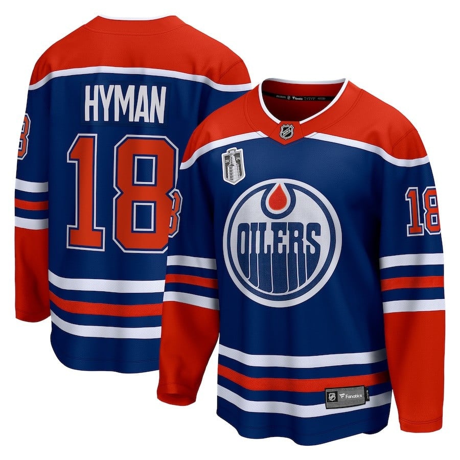 Zach Hyman 18 Edmonton Oilers 2024 Stanley Cup Final Home Breakaway Player Hockey Jersey - Royal - JS677 