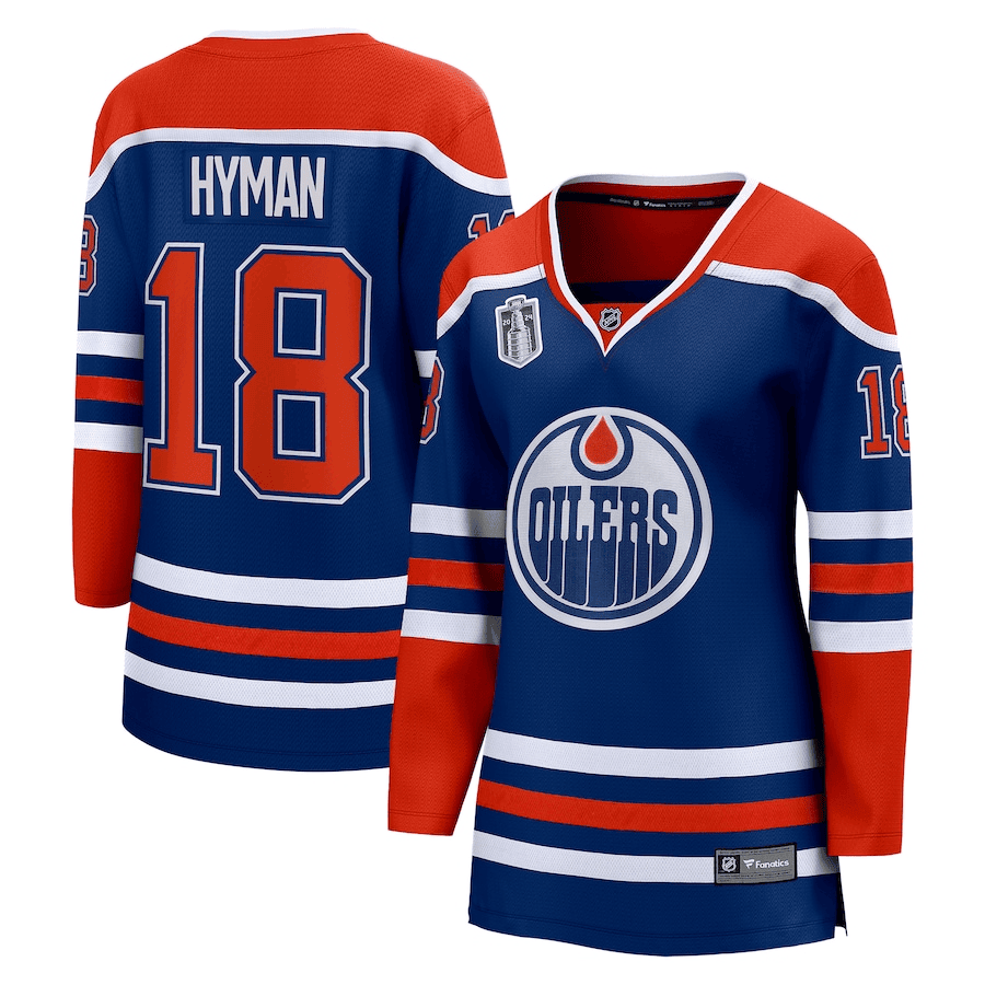 Zach Hyman 18 Edmonton Oilers 2024 Stanley Cup Final Home Breakaway Player Hockey Jersey - Royal, Women - JS567 